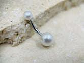 14G Silver White Pearl Texture Basic Belly Button Ring